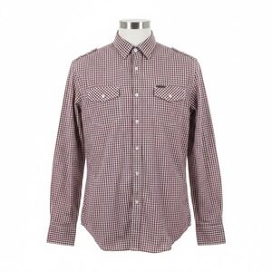 Marc Ecko Cut & Sew Western Shirt Gingham Plaid Red White Pearl Snap Epaulette L
